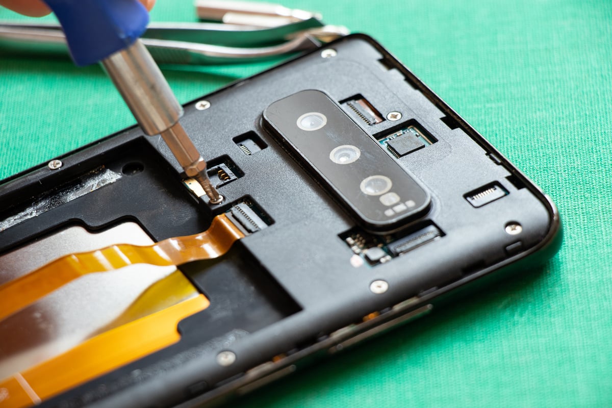 Disassembled mobile phone, phone repair and maintenance